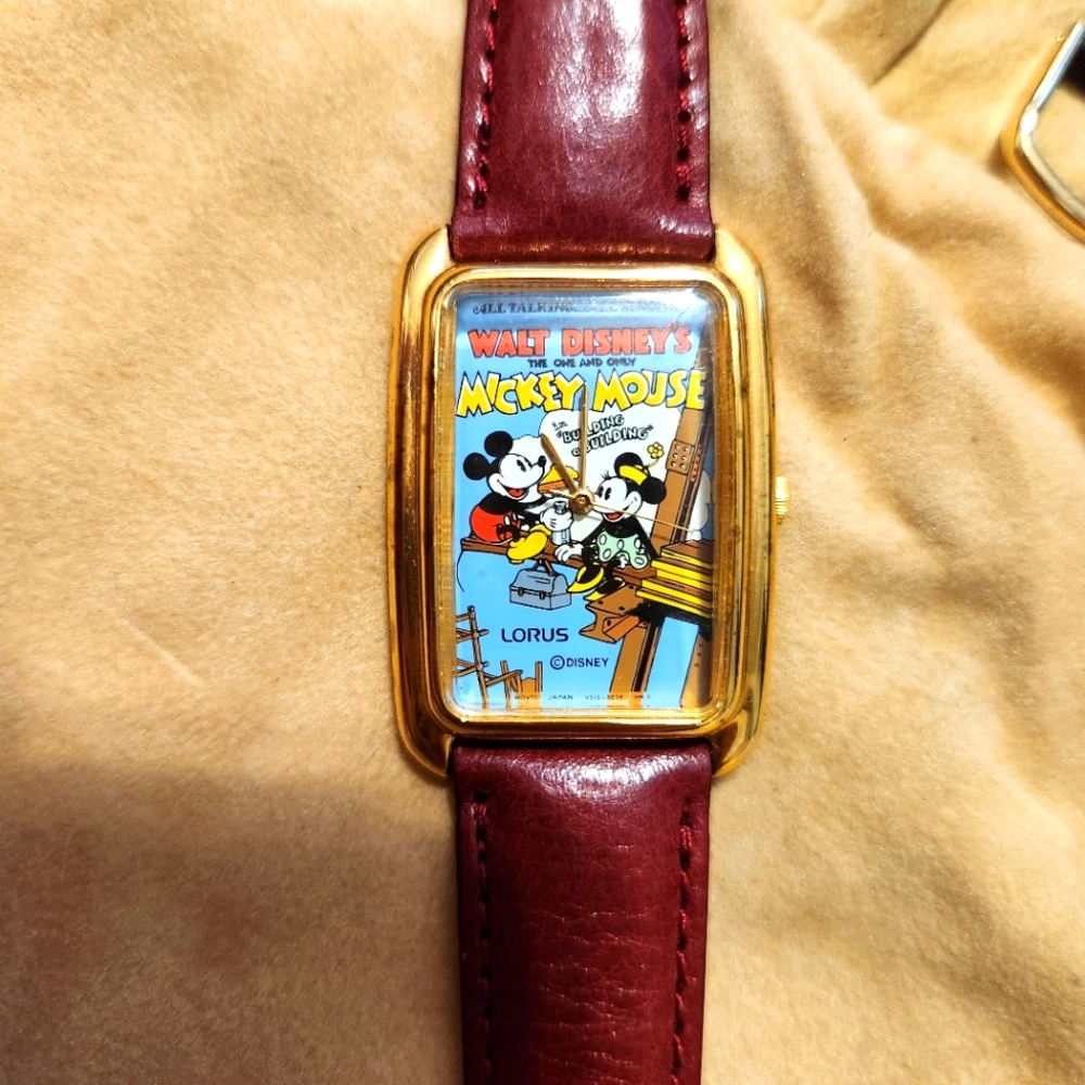 VINTAGE LORUS DISNEY MICKEY & MINNIE MOUSE Building WATCH V515-5A70 New Works